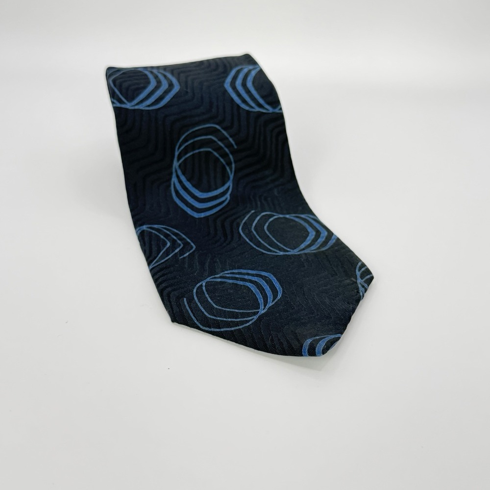 Giorgio Armani 100% Silk Tie Abstract Geometric Medallion‎ Dark Blue Italy 58"